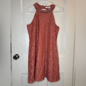 Candie's Lace Halter Dress in Rust